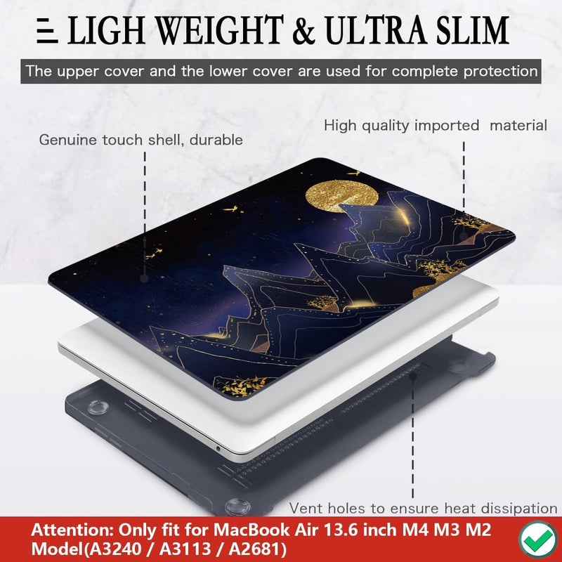 CISSOOK Compatible with MacBook Air 13.6 inch Case 2022 2024 2025 Release Model A2681 A3113 A3240, Plastic Hard Shell Case with Keyboard Cover for MacBook Air 13.6 M2 M3 M4, Gold Moon - Image 4